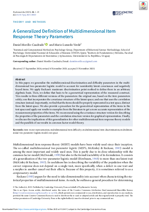 (PDF) A Generalized Definition of Multidimensional Item Response Theory ...