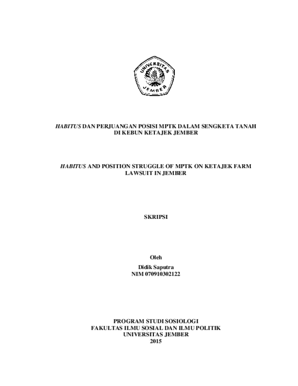 (PDF) Habitus Dan Perjuangan Posisi MPTK Dalam Sengketa Tanah DI Kebun ...