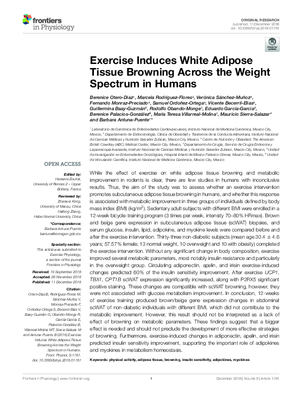 (PDF) Exercise Induces White Adipose Tissue Browning Across the Weight ...