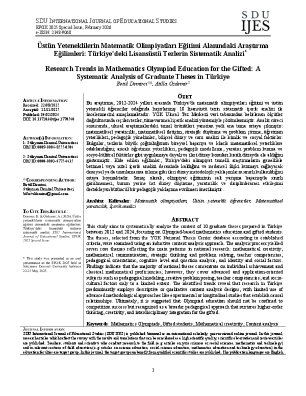 (PDF) Research Trends in Mathematics Olympiad Education for the Gifted ...