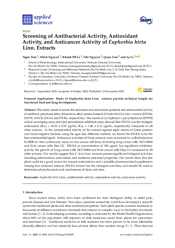 (PDF) Screening of Antibacterial Activity, Antioxidant Activity, and ...