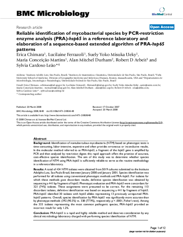 (PDF) Reliable identification of mycobacterial species by PCR ...
