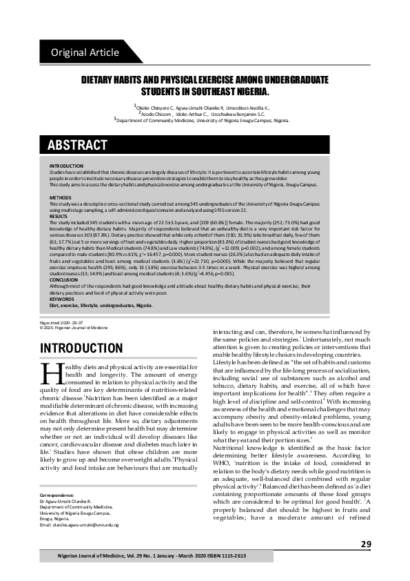 (PDF) Dietary habits and physical exercise among undergraduate students ...