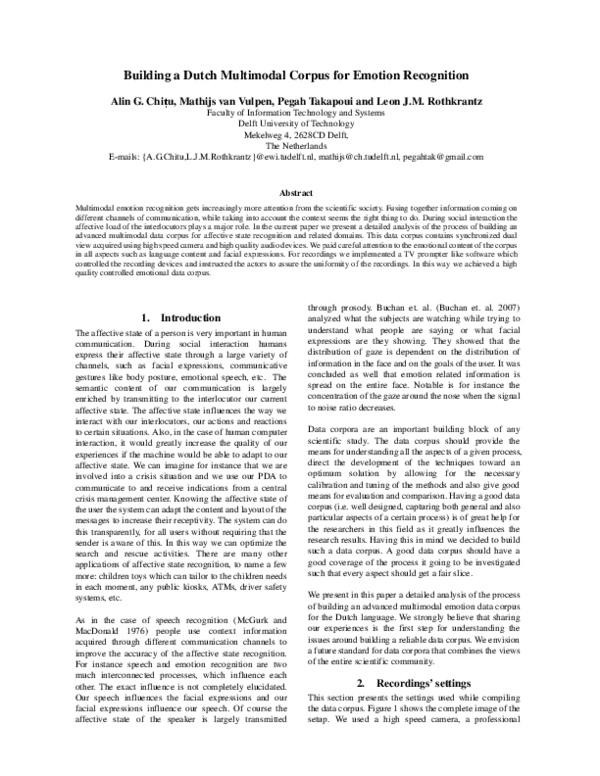 (PDF) Building a Dutch multimodal corpus for emotion recognition