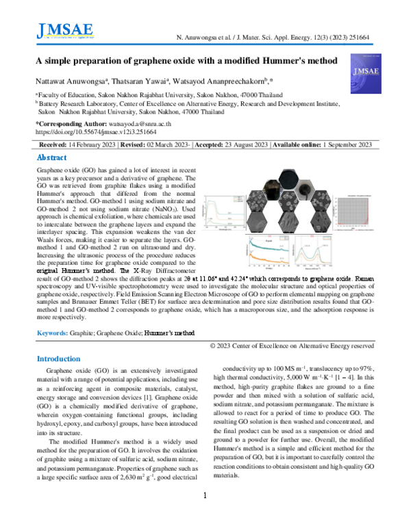 (PDF) simple preparation of graphene oxide with a modified Hummer's method