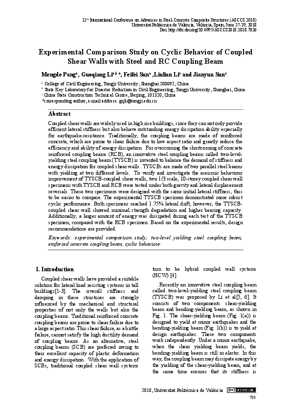 (PDF) Experimental Comparison Study on Cyclic Behavior of Coupled Shear ...