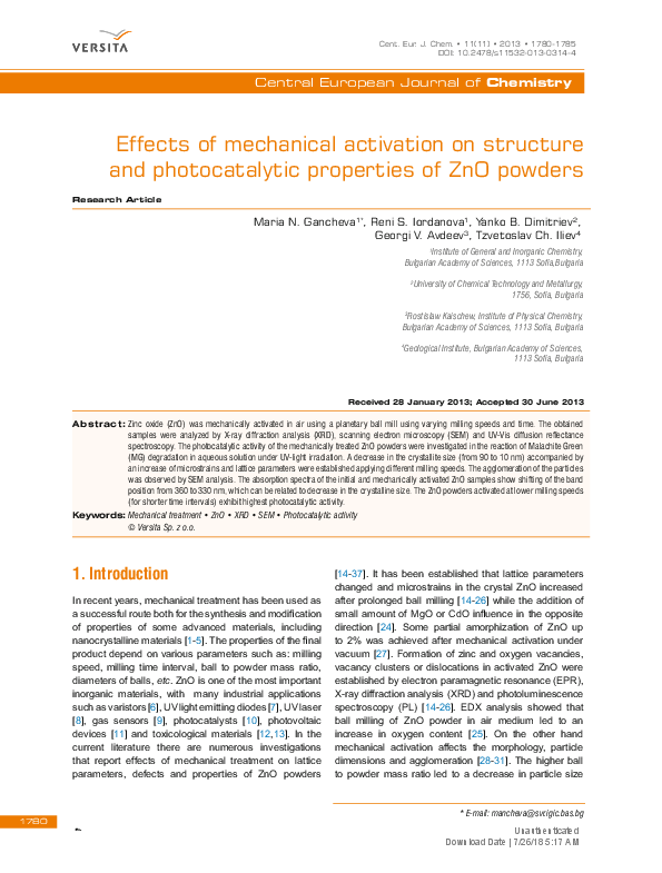 (PDF) Effects of mechanical activation on structure and photocatalytic ...