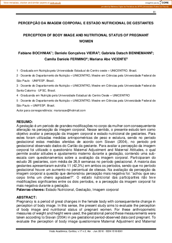 (PDF) Perception of Body Image and Nutritional Status of Pregnant Women