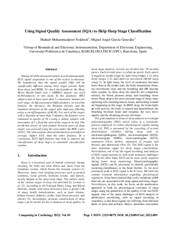 (PDF) Using Signal Quality Assessment (SQA) to help sleep stage ...