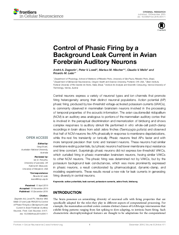 (PDF) Control of Phasic Firing by a Background Leak Current in Avian ...