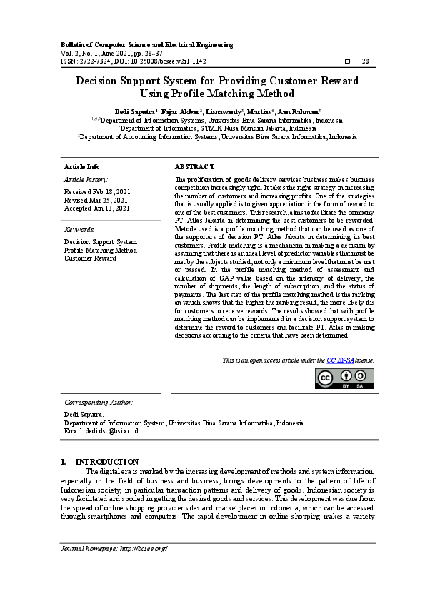 (PDF) Decision Support System For Providing Customer Reward Using ...