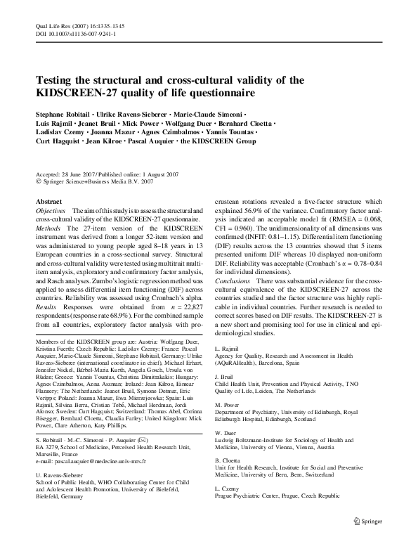 (PDF) Testing the structural and cross-cultural validity of the ...