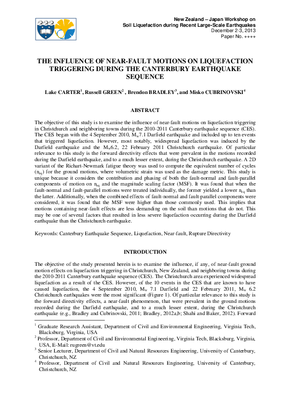 (PDF) The influence of near-fault motions on liquefaction triggering ...