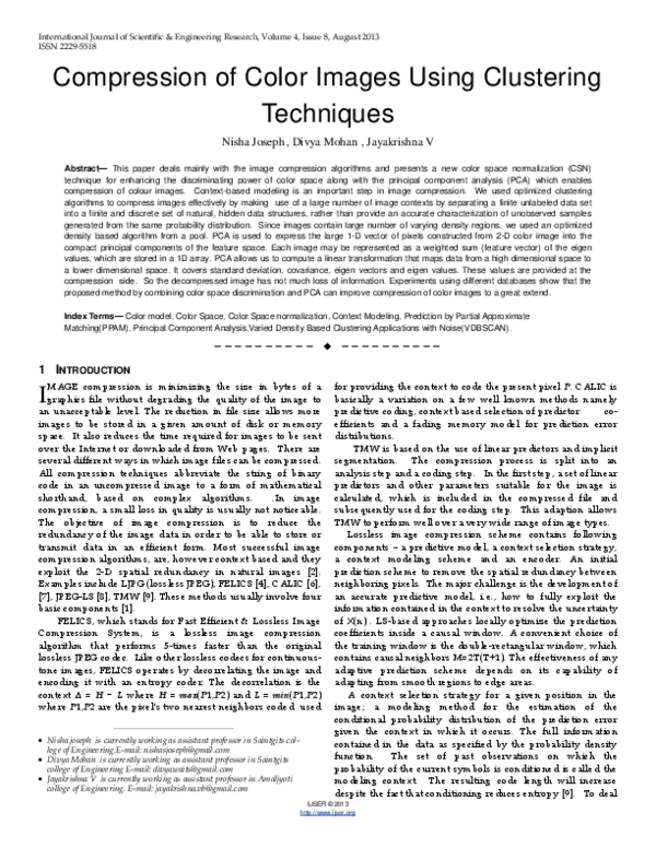 (PDF) Compression of Color Images Using Clustering Techniques