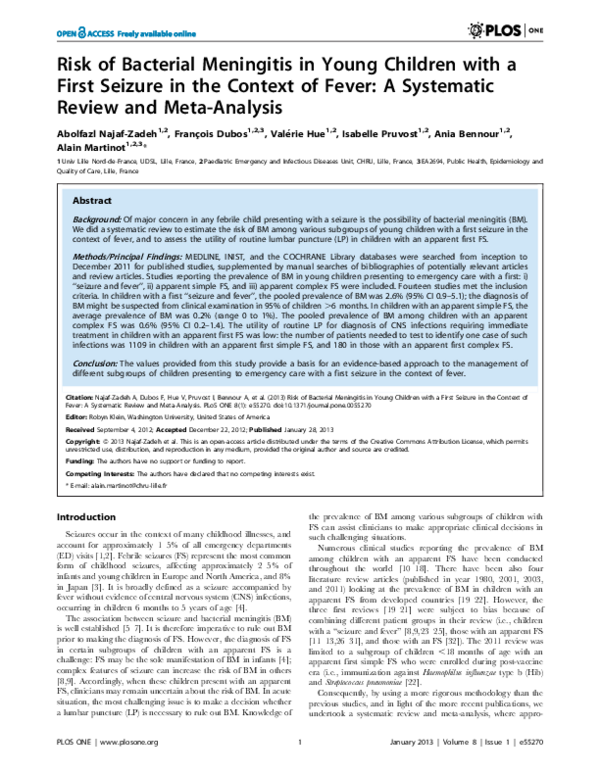 (PDF) Risk of Bacterial Meningitis in Young Children with a First ...