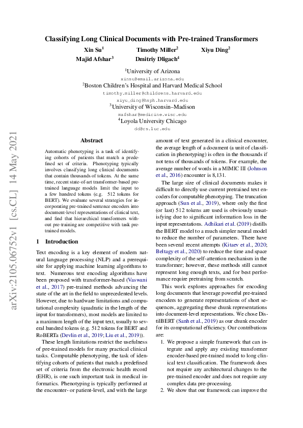 (PDF) Classifying Long Clinical Documents with Pre-trained Transformers