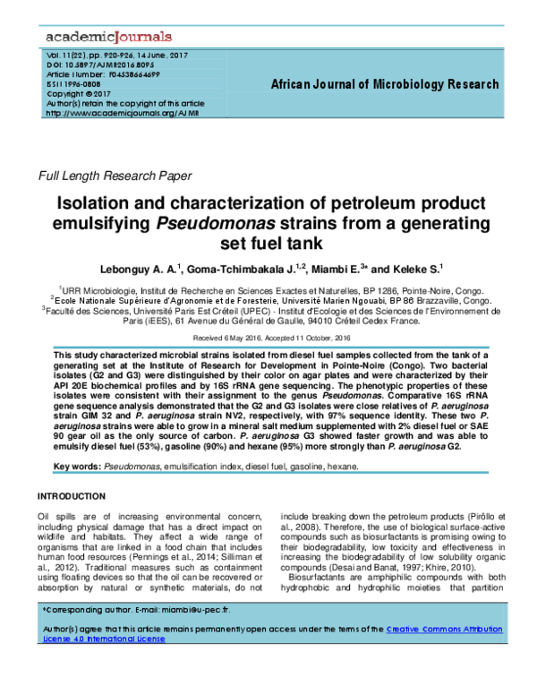 (PDF) Isolation and characterization of petroleum product emulsifying ...
