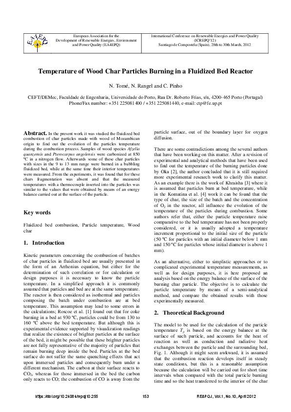 (PDF) Temperature of Wood Char Particles Burning in a Fluidized Bed Reactor