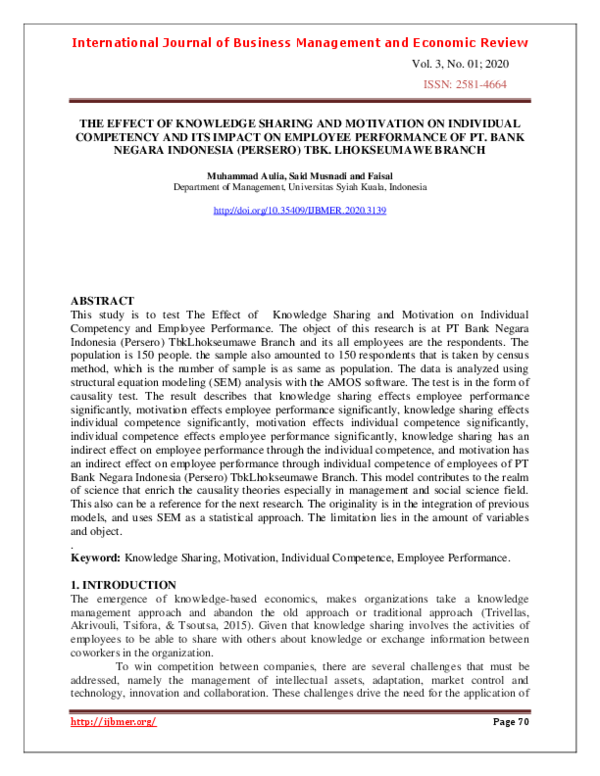(PDF) The Effect of Knowledge Sharing and Motivation on Individual ...