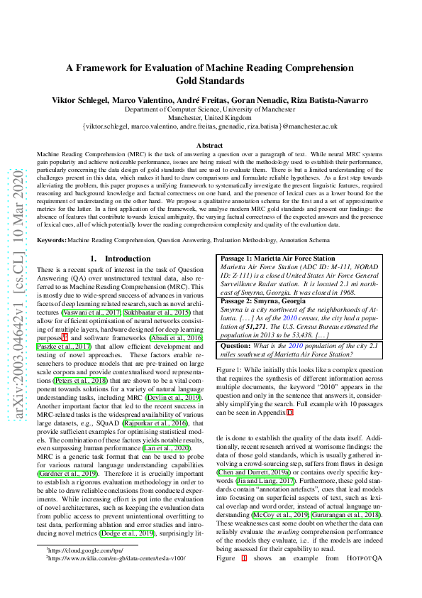 (PDF) A Framework for Evaluation of Machine Reading Comprehension Gold ...