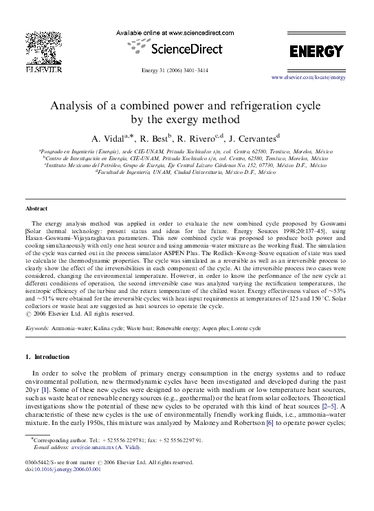 (PDF) Analysis of a combined power and refrigeration cycle by the ...