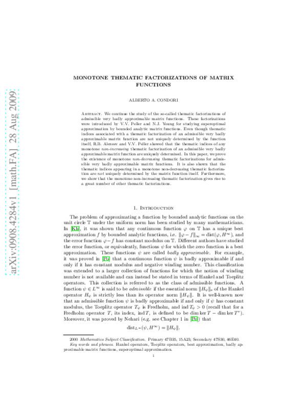 (PDF) Monotone thematic factorizations of matrix functions