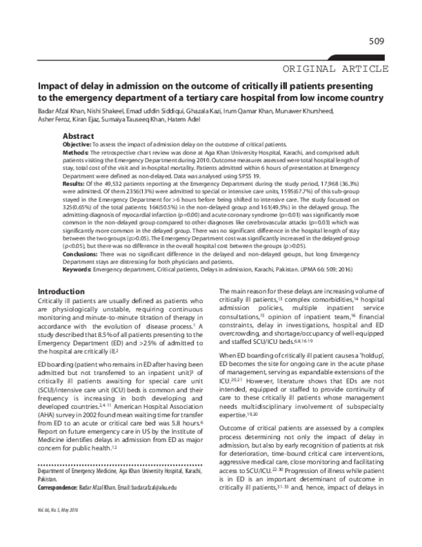 (PDF) Impact of delay in admission on the outcome of critically ill ...