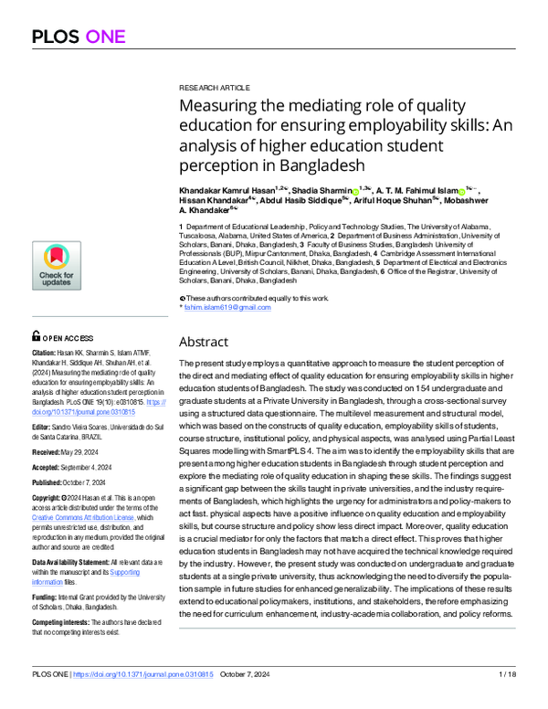 (PDF) Measuring the mediating role of quality education for ensuring ...