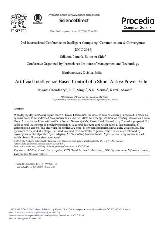 (PDF) Artificial Intelligence Based Control of a Shunt Active Power Filter