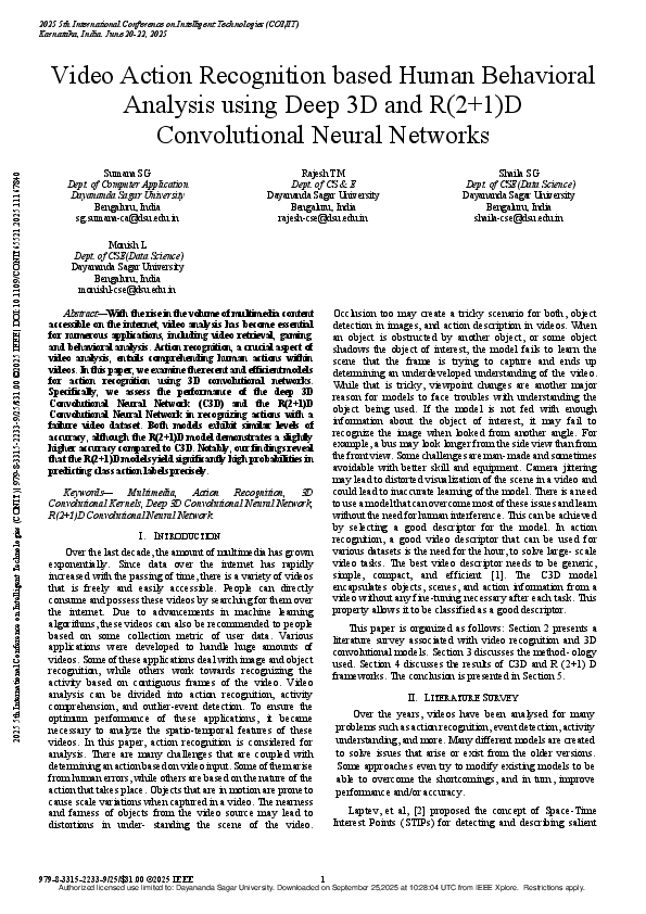 (PDF) Video Action Recognition based Human Behavioral Analysis using ...