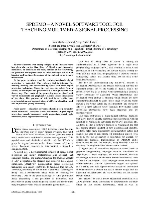 (PDF) SPDEMO - a novel software tool for teaching multimedia signal ...