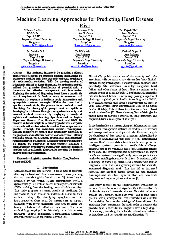 (PDF) Machine Learning Approaches for Predicting Heart Disease Risk