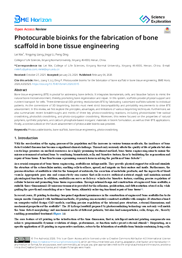 (PDF) Photocurable bioinks for the fabrication of bone scaffold in bone ...