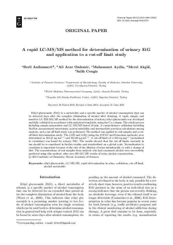 (PDF) A rapid LC-MS/MS method for determination of urinary EtG and ...