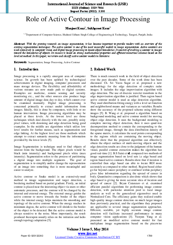 (PDF) Role of Active Contour in Image Processing