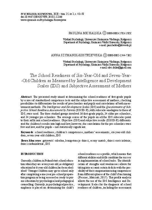 (PDF) The School Readiness of Six-Year-Old and Seven-Year- -Old ...