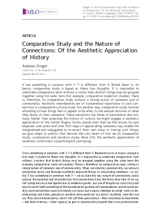 (PDF) Comparative Study and the Nature of Connections: Of the Aesthetic ...
