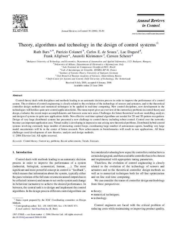 (PDF) THEORY, ALGORITHMS AND TECHNOLOGY IN THE DESIGN OF CONTROL ...