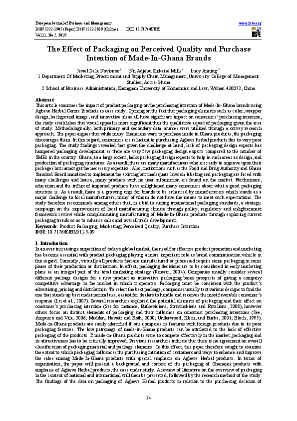 (PDF) The Effect of Packaging on Perceived Quality and Purchase ...