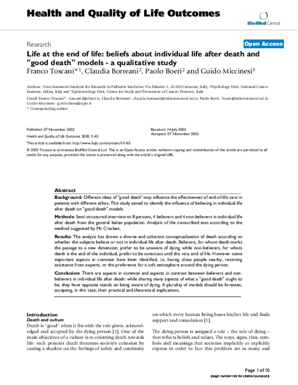 (PDF) Life at the end of life: beliefs about individual life after ...