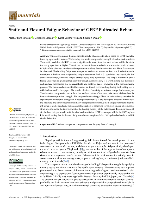 (PDF) Static and Flexural Fatigue Behavior of GFRP Pultruded Rebars