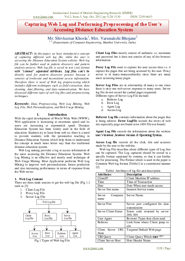 (PDF) Capturing Web Log and Performing Preprocessing of the User's ...