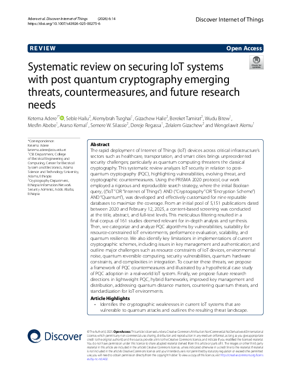 (PDF) Systematic review on securing IoT systems with post quantum ...