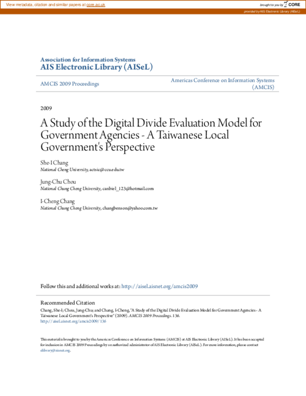 (PDF) A Study of the Digital Divide Evaluation Model for Government ...