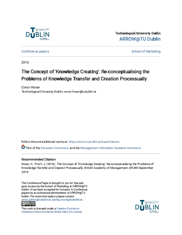 (PDF) The Concept of 'Knowledge Creating': Re-conceptualising the ...