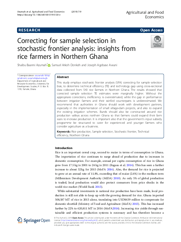 (PDF) Correcting for sample selection in stochastic frontier analysis ...