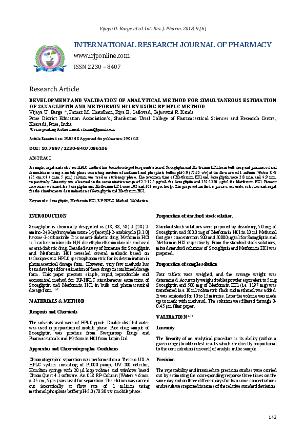 (PDF) Development and Validation of Analytical Method for Simultaneous ...