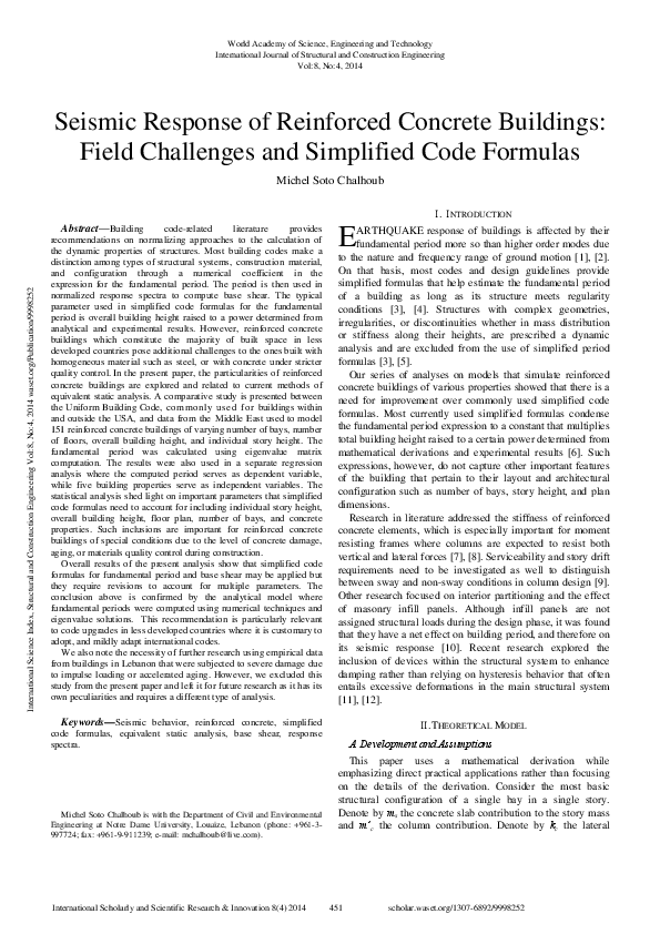 (PDF) Seismic Response Of Reinforced Concrete Buildings: Field ...