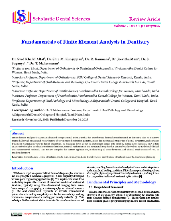 (PDF) Fundamentals of Finite Element Analysis in Dentistry