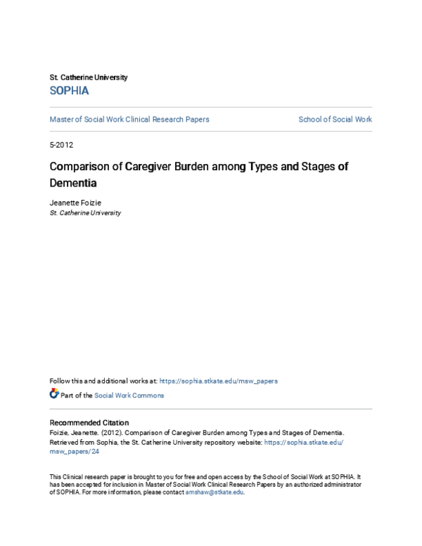 (PDF) Comparison of Caregiver Burden among Types and Stages of Dementia